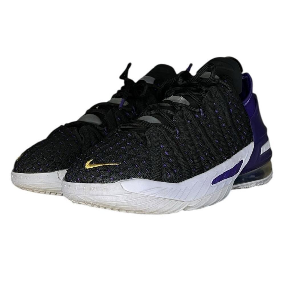 Boys Nike LeBron 18 GS Lakers CW2760-004 Knitposite Athletic Sneaker SZ 6Y Black - Picture 2 of 6